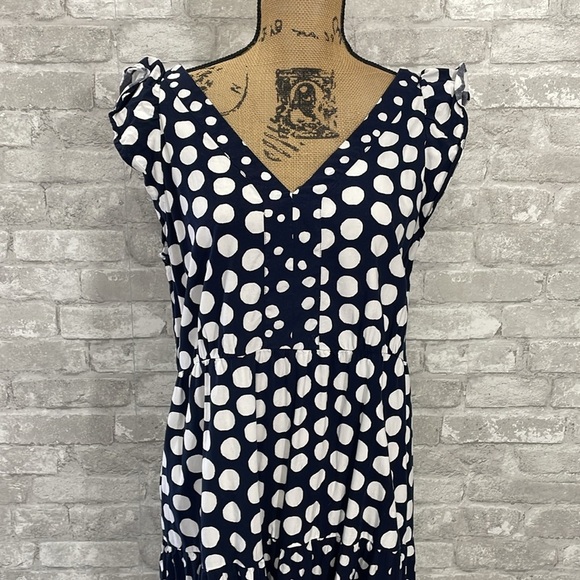 Loft Dotted Flutter Sleeve V-neck Midi Dress - Picture 3 of 10